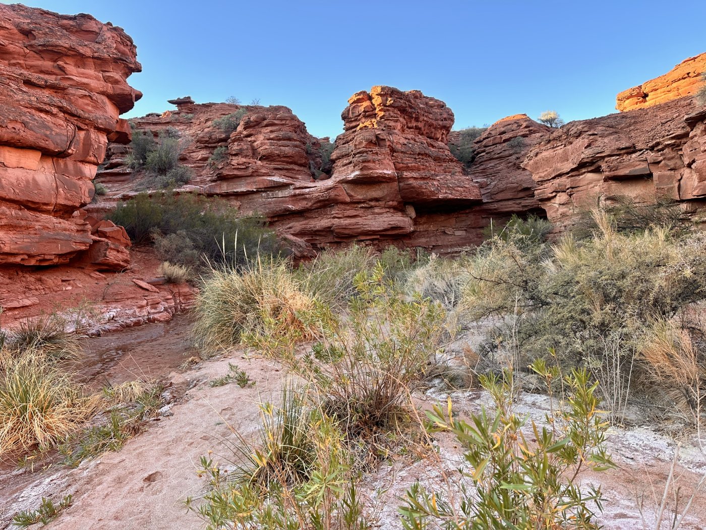 Las paredes rojas del cañón de Anchumbil, entre pastos y cielo azul